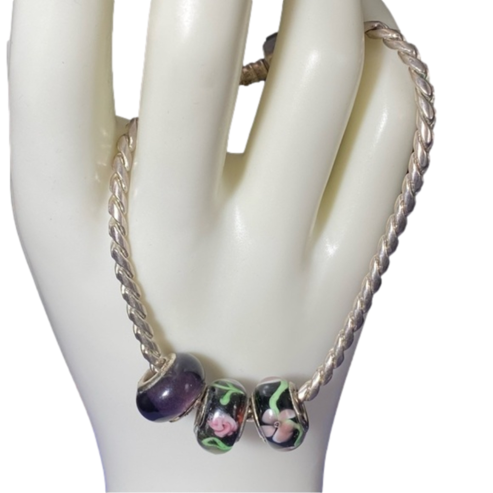 STERLING Silver Pandora style MURANO STERLING CHARM BRACELET CHAIN PANDORA